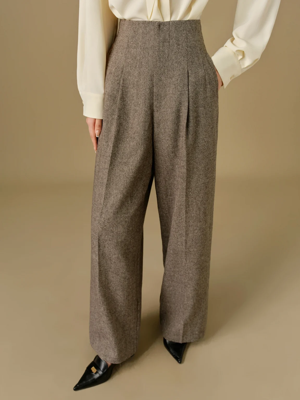 DUSHU 53.2% Sheep Wool Plus Size Commuting All-match Pants High Waist Elegant Wide Leg Pants Women 2024 New Trousers 24DH84028 1