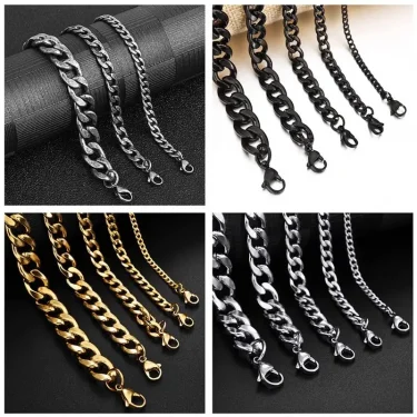 Men Simple Stainless Steel Curb Cuban Link Chain Bracelet for Women Unisex Bangle Fashion Hiphop Wristband Jewelry Gift 5-11 mm 6
