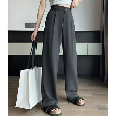 2025 New Solid Color High Waist Loose Trousers FemaleSeoulish Summer Women's Casual Pants Wide Leg Pants Elegant Office Lady 6