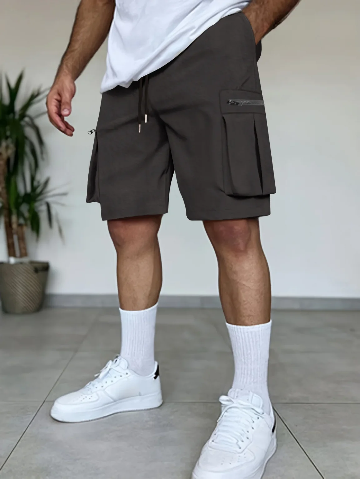 2025 summer new style hot sell solid color short male casual department beach shorts more pocket cargo light five minute pants 3
