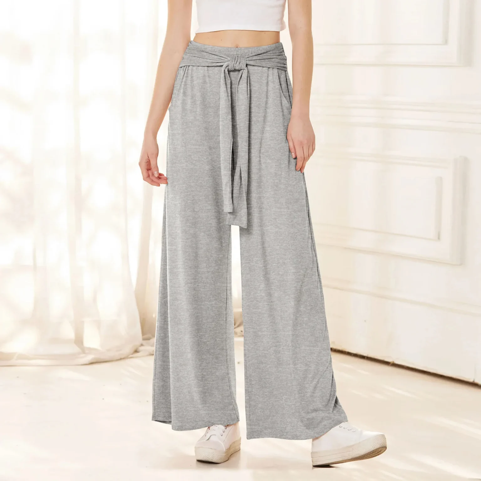 Autumn Winter Fashionable Women's Sports Wide-leg Pants Solid Color Drape Lace-up Trousers Casual And Comfortable Yoga Trousers 6