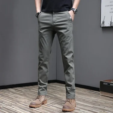 Spring Summer Men's Casual Pants 97.8% Cotton Business Korean Fashion Slim Fit Stretch Gray Black Khaki Trousers Male Pant 3