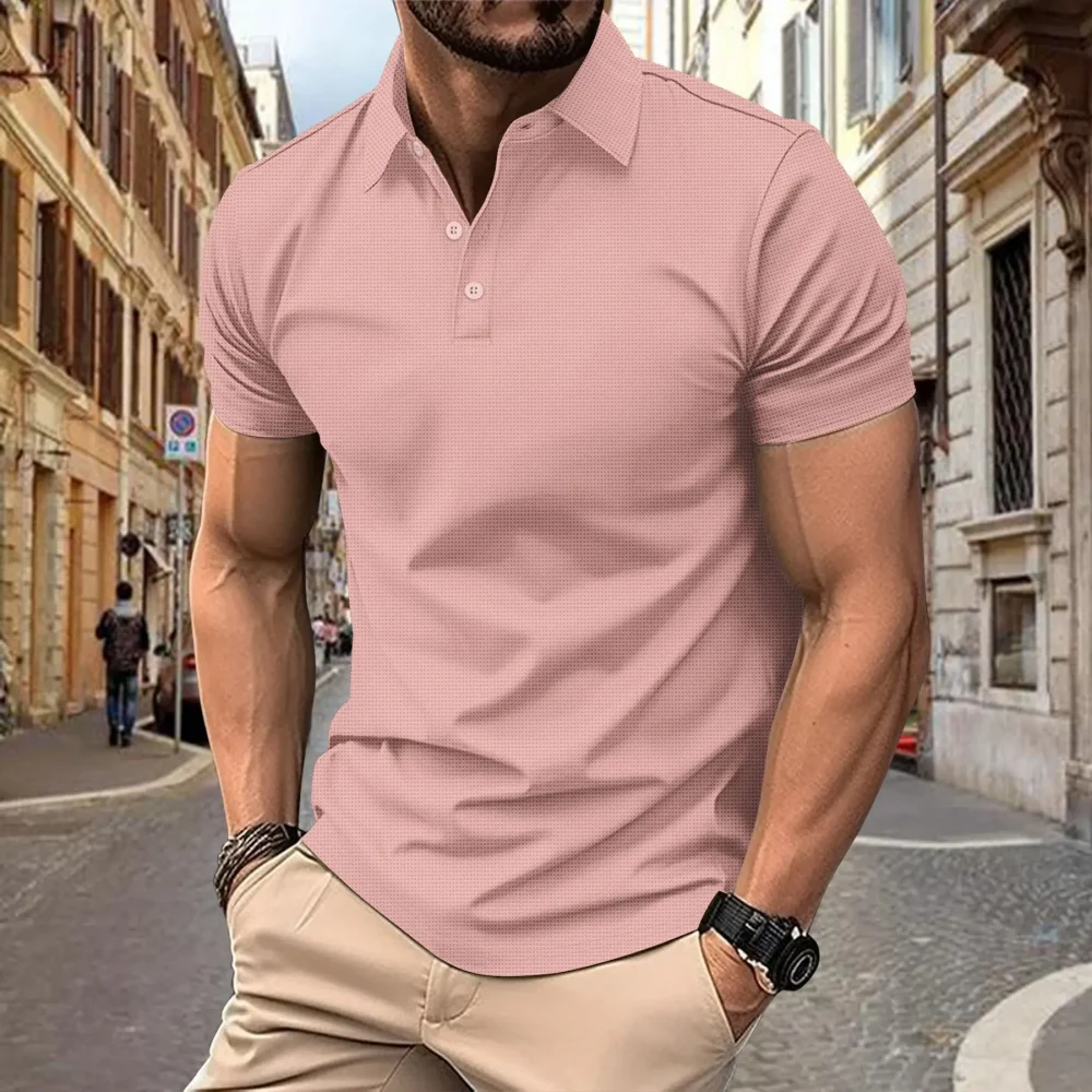 2025 European and American cross-border new summer men's casual short-sleeved mid-stretch comfortable small checkered POLO shirt 3