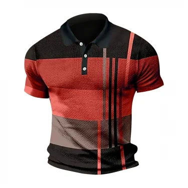 A color-blocked striped lapel-collar short-sleeved breathable and wear-resistant summer men's POLO shirt 6