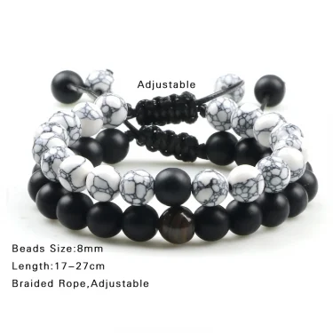 2Pcs Adjustable Braided Natural Stone Beads Bracelets&Bangles For Couples Women Men Tiger Eye Lava Bracelet Yoga Jewelry Pulsera 6