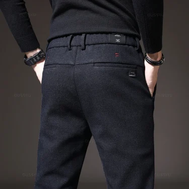 Mingyu Brand Winter New Men's Warm Casual Pants Business Fashion Fleece Thick Office Stretch Blue Trousers Male Plus Size 28-38 5