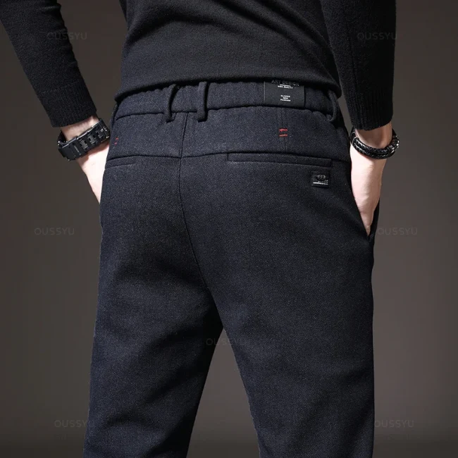 Mingyu Brand Winter New Men's Warm Casual Pants Business Fashion Fleece Thick Office Stretch Blue Trousers Male Plus Size 28-38 5