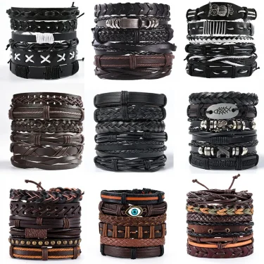 Vintage Leather Bracelet For Men Woven Set Ornament Bracelet Punk Style Men's Combo DIY Multi-layer Charm Bracelet Jewelry 1