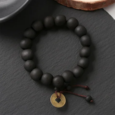 1Pc Wood Bead New Buddha Bracelet Buddhist Bangle Prayer Beads Copper Coin Women Men Lucky Religion Bracelets Charm Jewelry 1