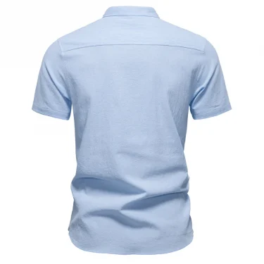 AIOPESON Mens Short Sleeve Solid Color Linen Shirt Turn Down Collar Casual Summer Breathable Comfort Shirt 3