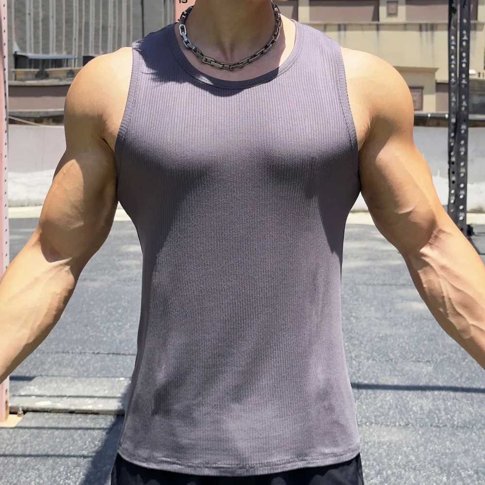 Men's vest Gym Tank top Men Fitness sleeveless shirt Casual Sports tops Elastic force Undershirt Bodybuilding Training vest 4