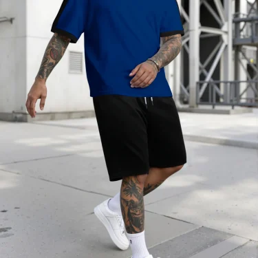 Short Sleeve Shorts Set, White t-shirt and Black Drawstring Shorts Sets, Men's Set 5