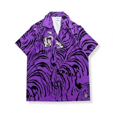 Dark Icon Purple Tiger Hawaiian Shirts Men Summer Button Down Collar Men's Shirts Male Top 1