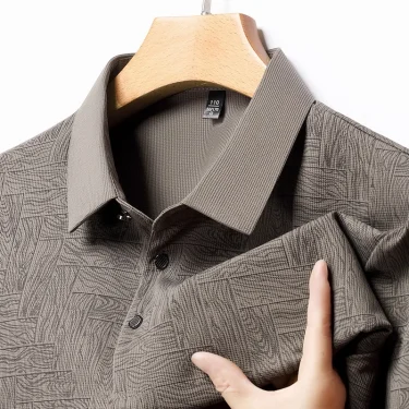 Men's Summer Polo Shirt Short Sleeve Stylish Printed Casual Business Slim Fit Ice Silk Cozy Breathable Lightweight Tops 2