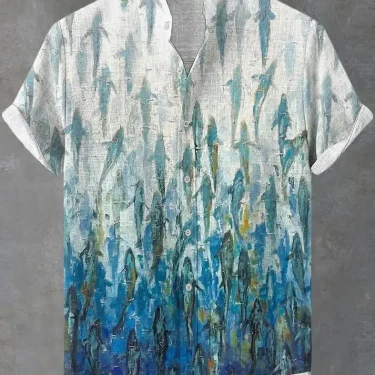 Summer Men's Casual Sea Life Graphic Short Sleeved Shirt Button Down Lapel Shirts Oversized Tops Casual Hawaiian Shirt for Men 5