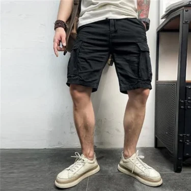 Men Summer New Multi Pockets Cotton Cargo Shorts Men Fashion Solid Quick Dry Joggers Shorts Pants Outdoor Breathable Shorts Male 4
