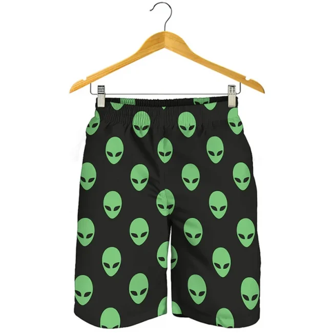 3D Print UFO Green Alien Y2k Beach Shorts Men Hawaiian Swimming Trunks Woman Comfortable Quick Dry Sportwear Kids Ice Shorts 1