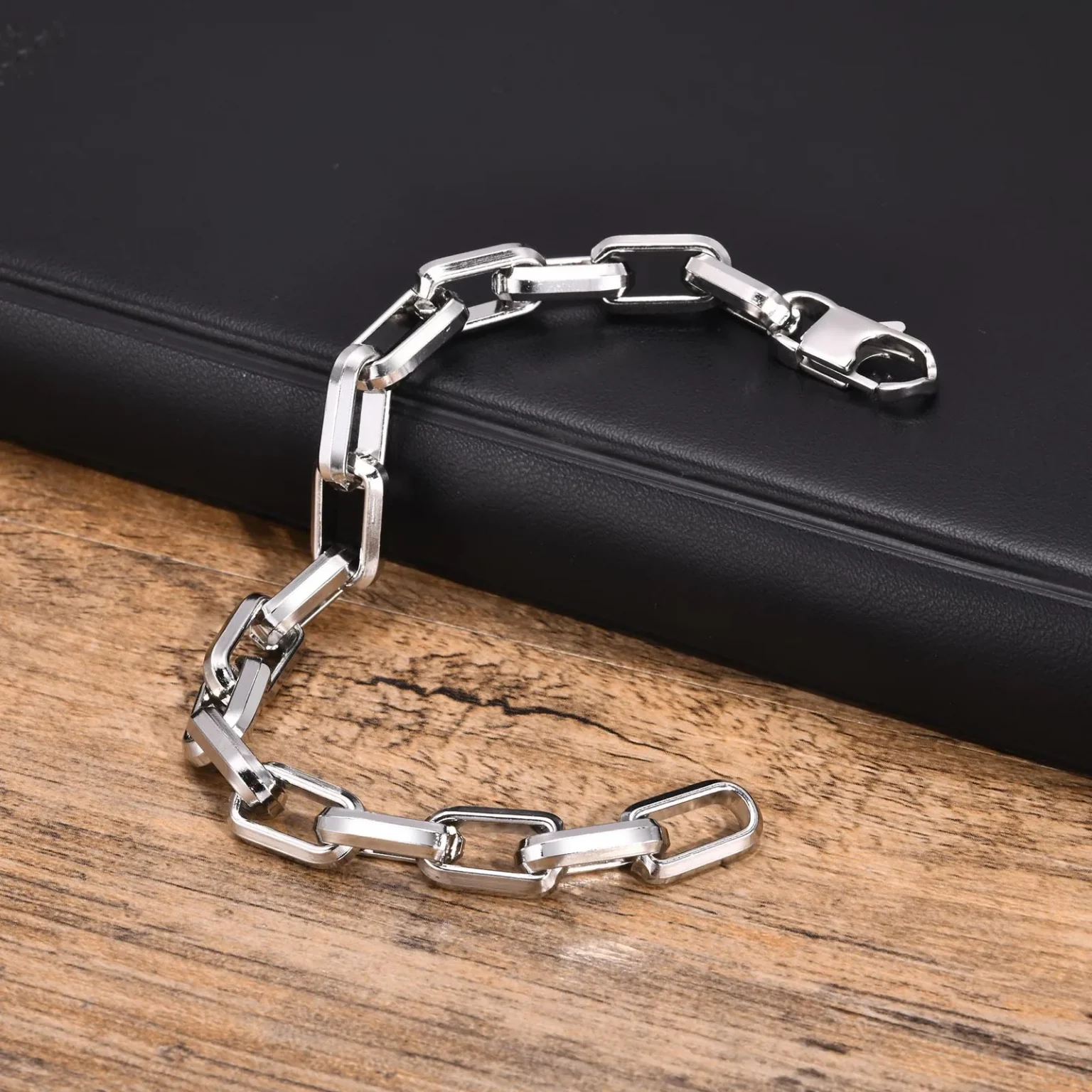 Casual Rectangle Chain Bracelets for Men Boys,Silver Color Stainless Steel Wristband,Punk Anniversary Jewelry Gifts 5