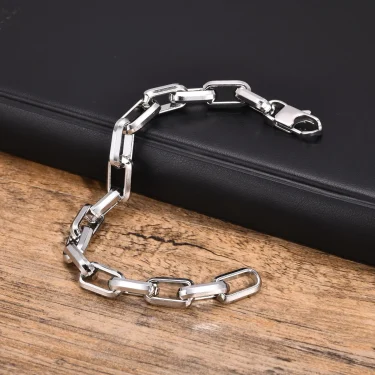 Casual Rectangle Chain Bracelets for Men Boys,Silver Color Stainless Steel Wristband,Punk Anniversary Jewelry Gifts 5
