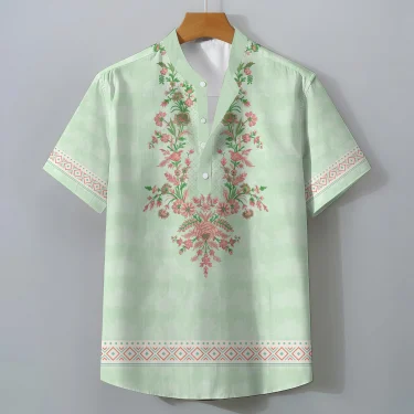 Exotic Ethnic Print Oversized Men's Retro Short Sleeve Shirt Casual Loose Summer Top Comfortable Fashionable Clothing Tee 2
