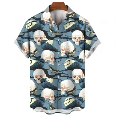 2024 New Men's Shirts Mysterious Totem Print Casual Handsome Men's Lapel Tops Large Size Men's Short Sleeve Shirts Loose 4