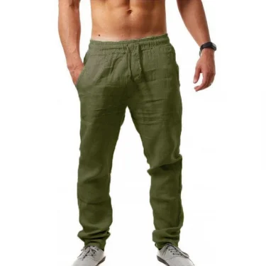 Men's Cotton Linen Pants Summer Solid Color Breathable Linen Trousers Male Casual Elastic Waist Fitness Pants Hip-Hop Streetwear 6