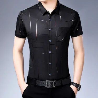 New Men's Business Casual Short Sleeved Shirt No Iron and Wrinkle Resistant Top 5