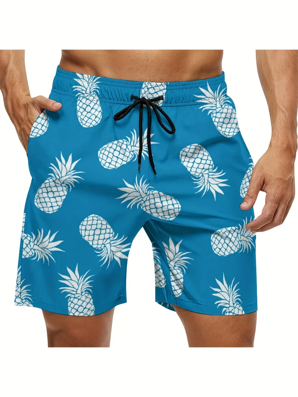 Men's Pineapple Print Quick-Drying Swim Trunks - Elastic Soft Lightweight Beach Shorts Adjustable Drawstring Belt for Surfing 1