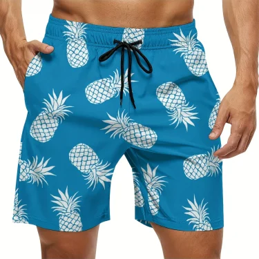 Men's Pineapple Print Quick-Drying Swim Trunks - Elastic Soft Lightweight Beach Shorts Adjustable Drawstring Belt for Surfing 1
