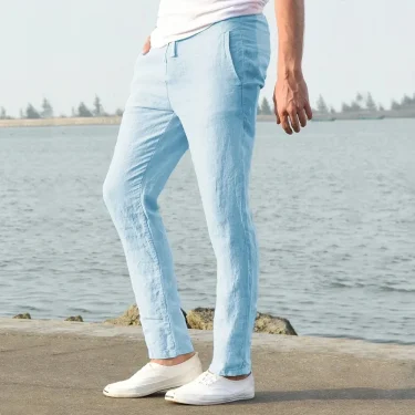 2025 Men's Cotton Linen Pants Male Autumn New Breathable Solid Color Linen Trousers Fitness Streetwear S-3XL 5