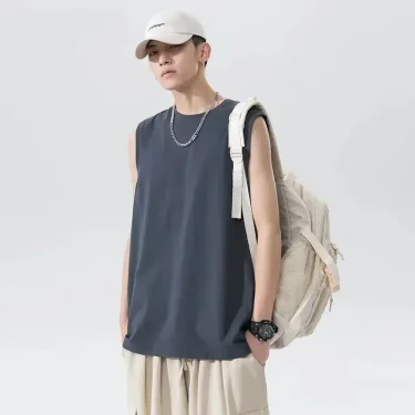 Men's Plus Size Bottoming Shirt Summer New Loose Thin Sleeveless O-Neck Casual Tank Tops Fashion Street Casual Men Clothing 5