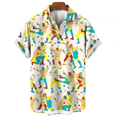 Men's 3D Printed Short Sleeve Shirts Oversized Loose Hawaiian Shirt Mexican Wrestling Fashion 2