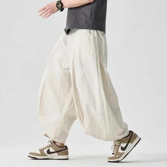 2025 Summer Wide Leg Pants Men sales Casual Pants Japanese Styles Samurai Costume Harun Pants Men Lantern Trousers Sweatpants 6