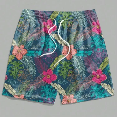 Men's Hawaiian Swim Trunks 3D Hawaiian Leaf Pattern Beach Shorts Quick Dry Outdoor Leisure Sports Shorts Fashion Men's Shorts 1