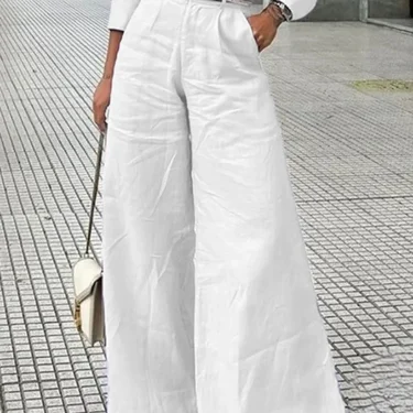 Bonboho Women's Cotton Linen High Waist Wide Leg Pants with Pockets 2025 Summer Minimalist Solid Color Casual Office Trousers 1