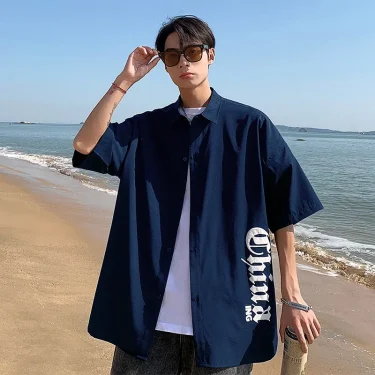 Summer New Mens Half sleeved Shirts Chain Streetwear Oversized Shirt Harajuku Hip Hop Trend Fashion Woman Large Size Casual Tops 1