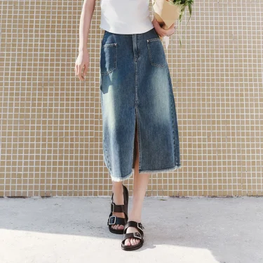 Semir Women High-Waisted Denim Skirt 2025 Summer Split Straight Cut for Casual Daily Look or Weekend Style 5