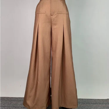 Gymystars Brown Striped Trousers Women's Wide Leg Pants New Fashion Pleated Loose Suit Pants Famale Clothing Office Commute 3