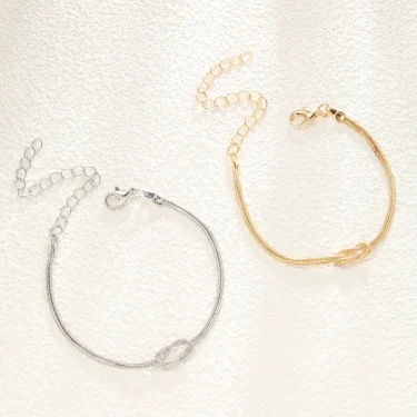 LATS Simple Metal Handmade Knot Couple Bracelet for Women Men Gold Silver Color Valentine's Day Fashion Jewelry Gifts 5