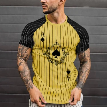 Poker Spade and King Summer Hot Sales Men's Vertical Striped T-shirt Round Neck Fashion Short Sleeve Street Wear 2