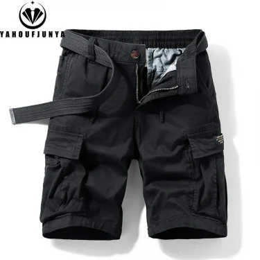 2025 Men Summer Outdoor Leisure Cotton Tooling Shorts Men Drawstring Buttons Solid Straight Soft Fashion Short Pants Male Tops 3