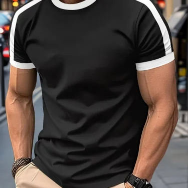 Men's Casual Short-Sleeved European and American Sports Fitness Contrasting Color Men's T-Shirt 3