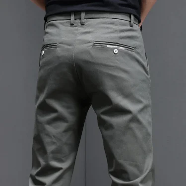 Spring Summer Men's Casual Pants 97.8% Cotton Business Korean Fashion Slim Fit Stretch Gray Black Khaki Trousers Male Pant 1