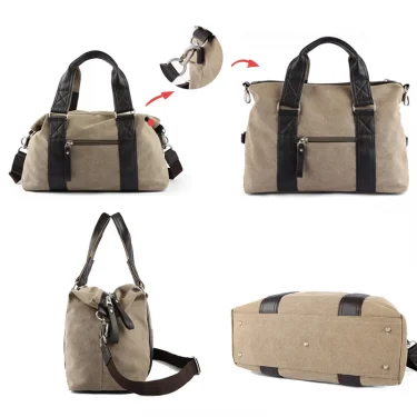 Vintage Canvas Leather Men Travel Bags Carry On Luggage Bag Men Duffel Bag Handbag Travel Tote Large Weekend Bag 2