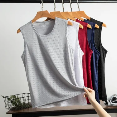 Men's Ice Silk Mesh Tank Tops Gym Stringer Transparent Bodybuilding Sleeveless Shirt Fitness Vest Male mesh Muscle Singlets 2