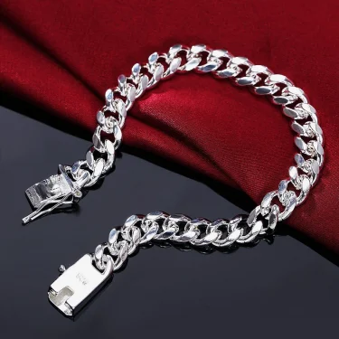 925 Sterling Silver Exquisite Solid Chain Bracelet Fashion Charm Women Men Solid Wedding Cute Simple Models Jewelry 1