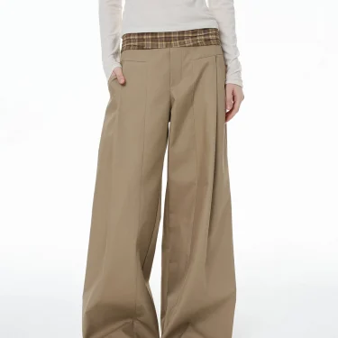Women Casual Streetwear Basics Style Plaid Spliced Patchwork Khaki Black Suit Pants Japanese Korean Low Waist Rise Trousers 3