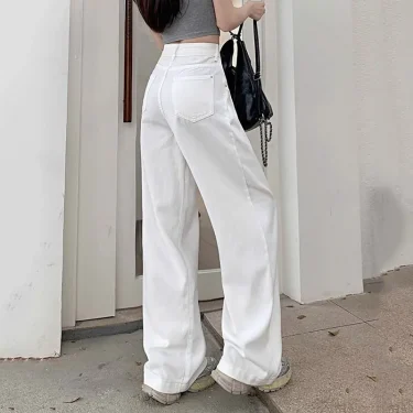White Loose Casual Pants for Women 2025 Summer High Waisted Wide Leg Trousers Female Korean All-Match Slimming Straight Pants 4