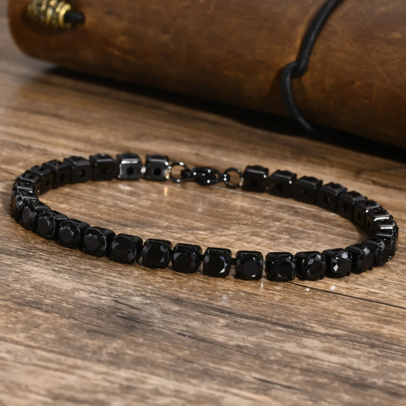 Vnox 5mm Tennis Chain Bracelets for Men Women, Black Stainless Steel Chain Bracelet, Classic Simple Unisex Wristband 2