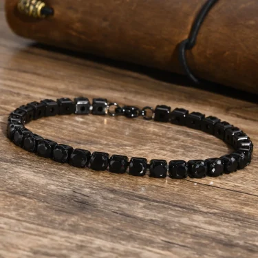 Vnox 5mm Tennis Chain Bracelets for Men Women, Black Stainless Steel Chain Bracelet, Classic Simple Unisex Wristband 2